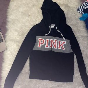 PINK logo zipped hooded sweatshirt